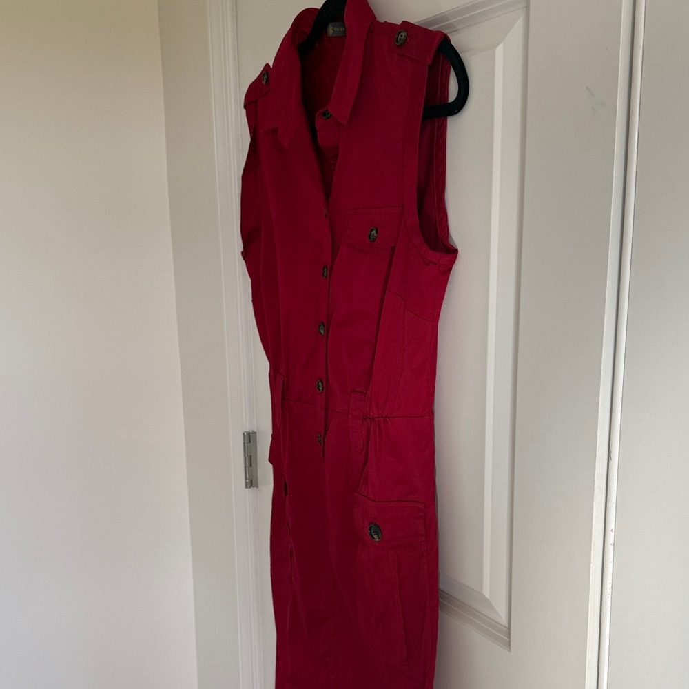 Outback Red Sleeveless Red Button-Up Cotton Safari Dress Size Small NO BELT - Picture 8 of 11